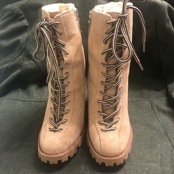 Naina Suede & Faux Shearling Boots Sandstone sz 7 - Picture 3 of 12